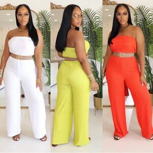 Strapless Wide-Leg Jumpsuit - White, Lime, Orange